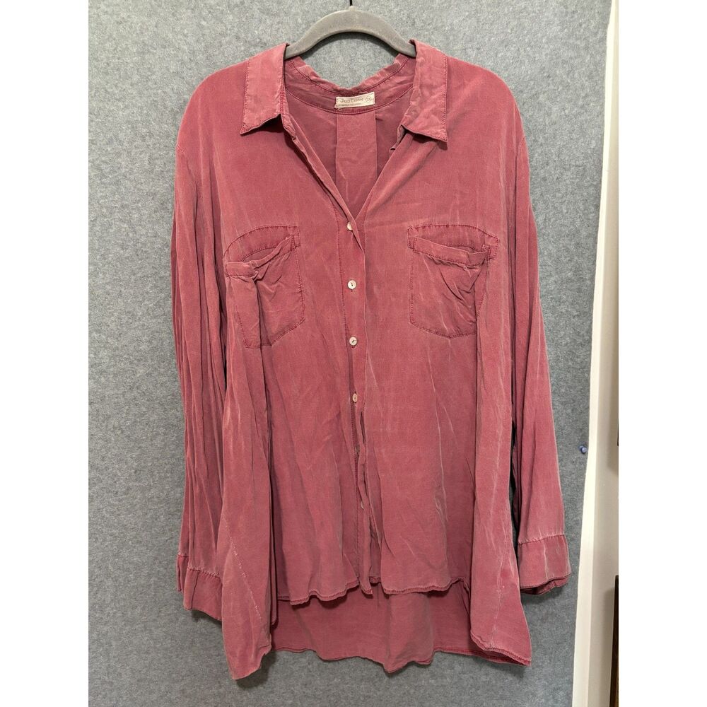 Just Living 2X Button Front Blouse Pink Washed Rayon Boho‎ Flowy Shirt Coastal